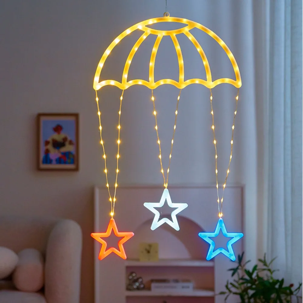 8 Modes of Lighting Parachute Star Lantern Warm/Colorful Light Usb Powered LED Christmas Parachute Lights Hanging Lamp Romantic