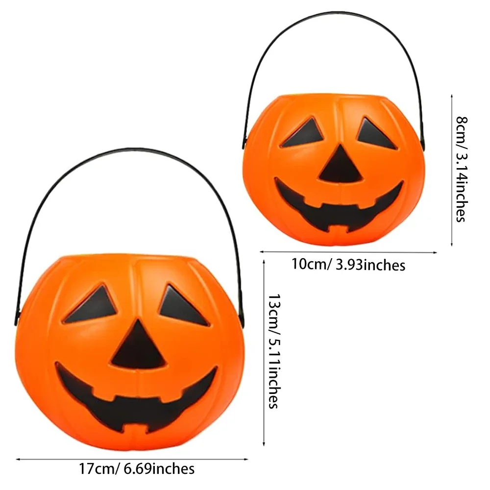 2 Stück Halloween-Kürbis-Eimer, tragbarer Kürbislaternen-Süßigkeitskorb, dekorative Kürbis-Eimer mit Halloween-Partygeschenk – Detail 5