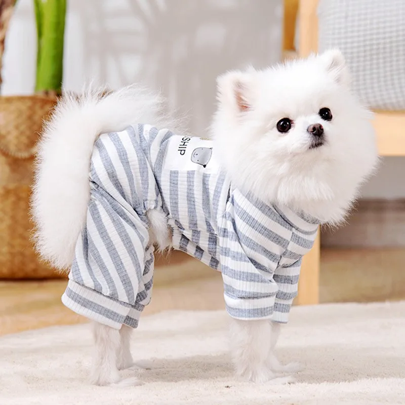 Cute Pet Striped Jumpsuit Fashion Puppy Pajamas Soft Cat Jumpsuit Print Pet Outfuts Chihuahua Dog Clothes Warm Kitten Clothing