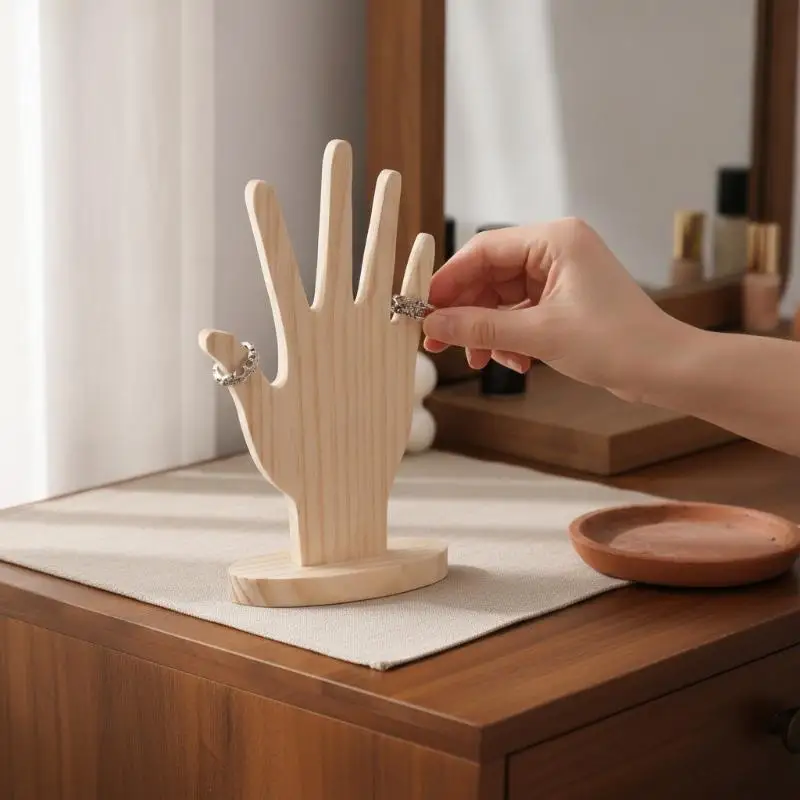 Natural Solid Wood Jewelry Display Rack Multifunctional Bracelet Ring Earring Organizer for Dresser Storage