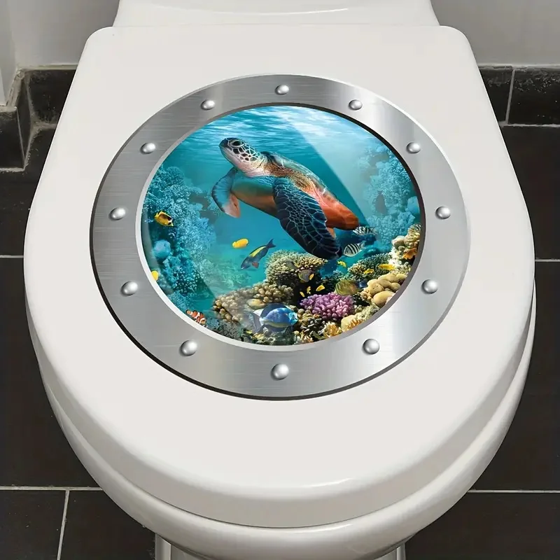 3D Submarine Window Decal Self-Adhesive Toilet Stickers,Wall Decal Removable, Reusable Vinyl Car Sticker for Toilet Lid