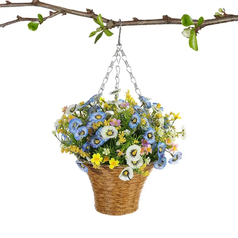 

Artificial Flower Baskets Outdoor Garden Hanging Planter Metal Plant Storage Basket Fake Flowers Basket For Indoors Decoration