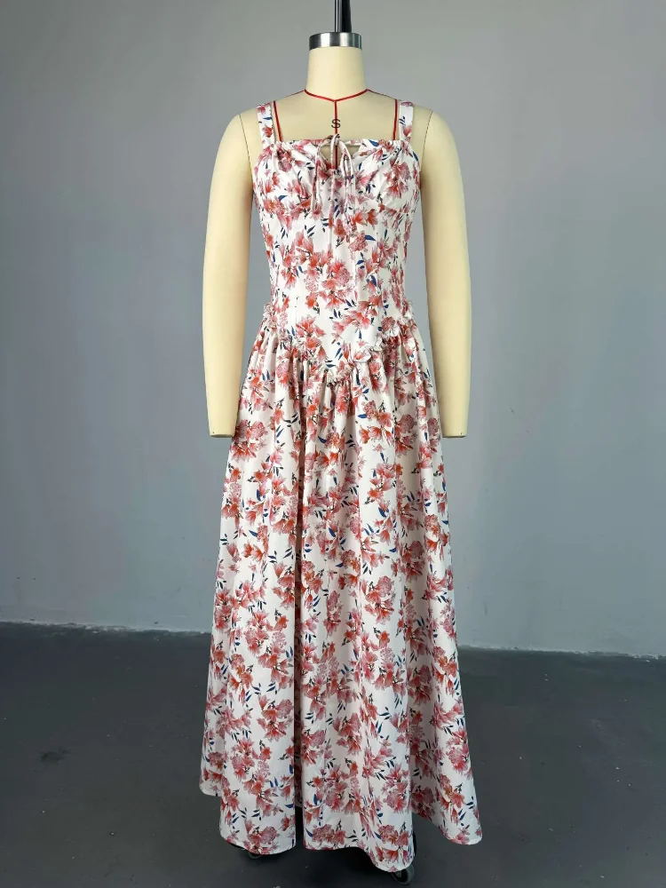 Abito lungo da donna Abiti a linea con scollo a V senza maniche Casual con lacci Vita alta Abiti slim fit Elegante festa notturna Primavera 2025