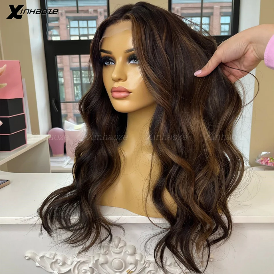 Body Wave Highlight Wig 5x5 Silk Top Lace Closure Human Hair Wig Brown Black Colored Lace Wigs Preplucked Hairline Wig For Women