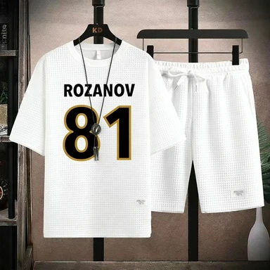 

Vintage Sports Waffle Tracksuit Men Rozanov Number 81 Print T-Shirt And Shorts Set Casual Outfit 2026