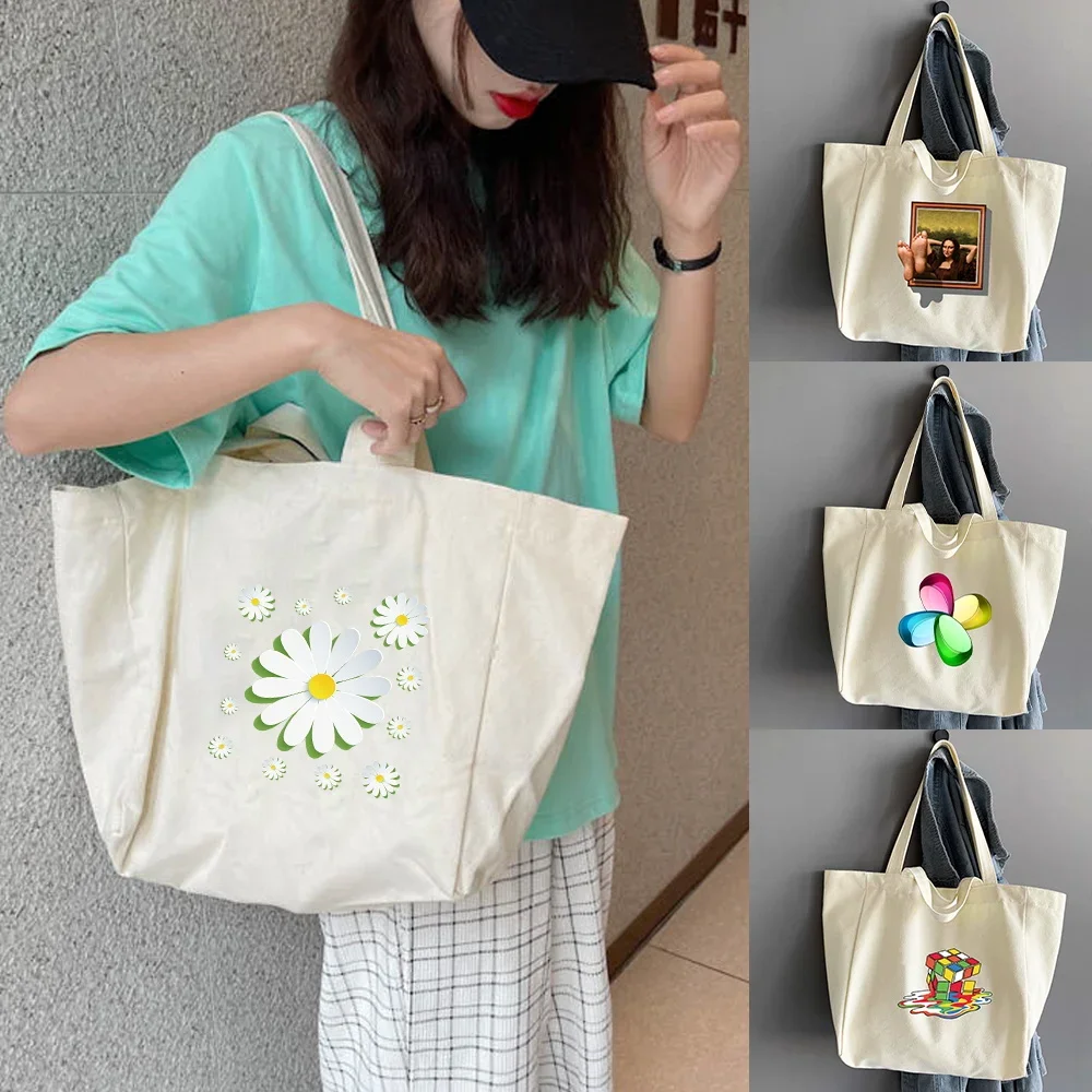 Women Large Capacity Canvas Bag Shopper Shoulder Totes 3D Series Print Casual Fashion Girl Shopping Two Straps Organizer Bag