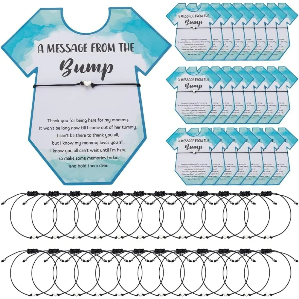 

24sets Shower Favors for Guests 24pcs Light Sky Blue Paper Bracelet Display Cards with 24pcs Adjustable Cute Heart