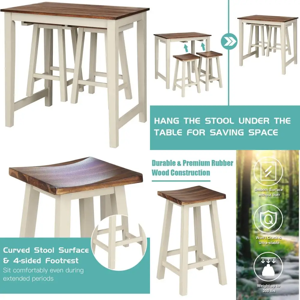 

Комплект из 3 предметов: стол для бара высотой до барной стойки и 2 барных стула, коричневый и молочно-белый, для кухни или гостиной