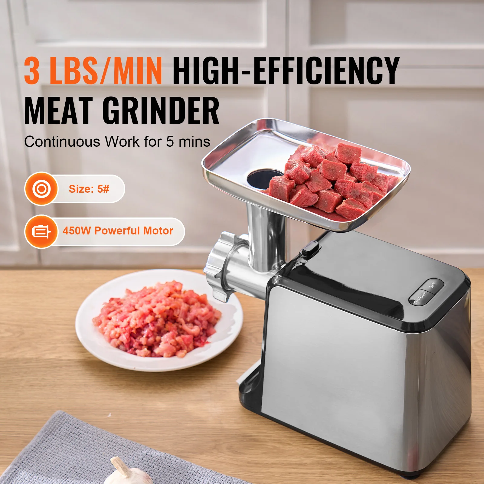 مفرمة لحم SucceBuy بسعة 3 رطل/دقيقة مفرمة لحم كهربائية مع لوحة شفرة صانع السجق طقم كوبي للمطبخ المنزلي