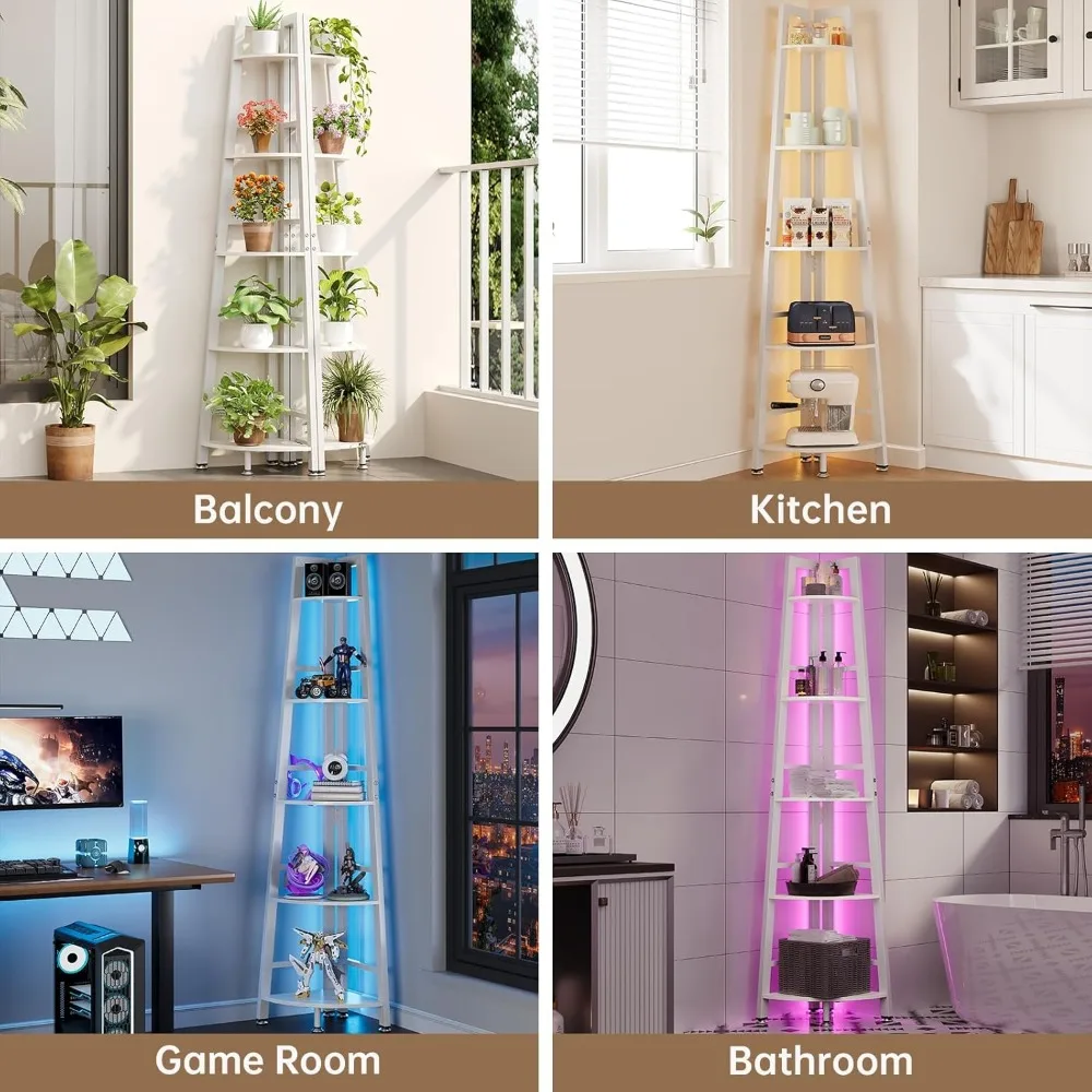 رف زاوية مضاء بإضاءة LED مكون من 5 طبقات، رف كتب خشبي بطول 70 طويلًا للعرض وغرفة المعيشة وغرفة النوم ونباتات الشرفة والديكور #4