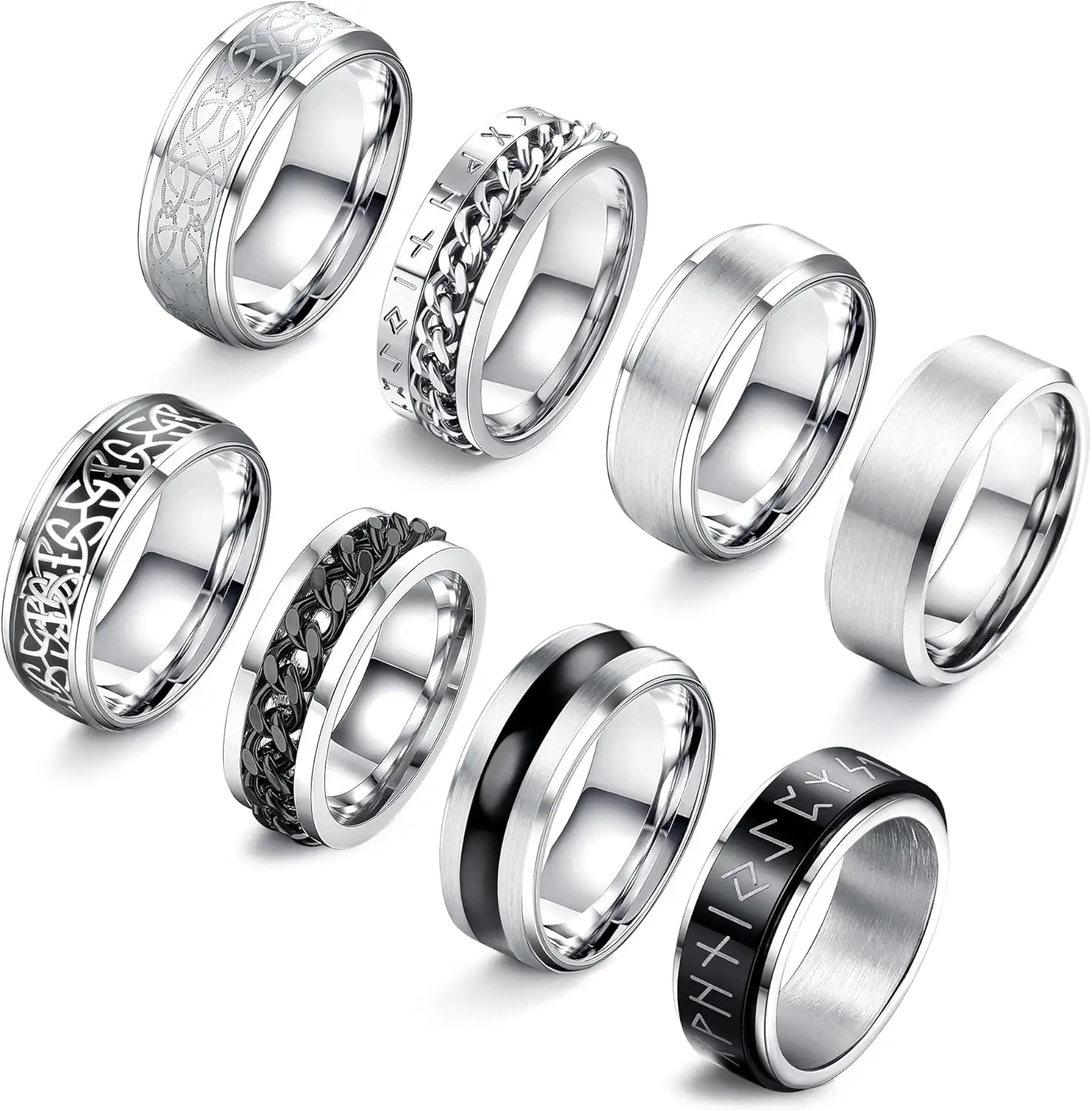 

Bobisty 8Pcs Stainless Steel Rings for Men Women Stainless Steel Fidget Anxiety Stress Relieving Ring Set Wedding Rings Size7-13