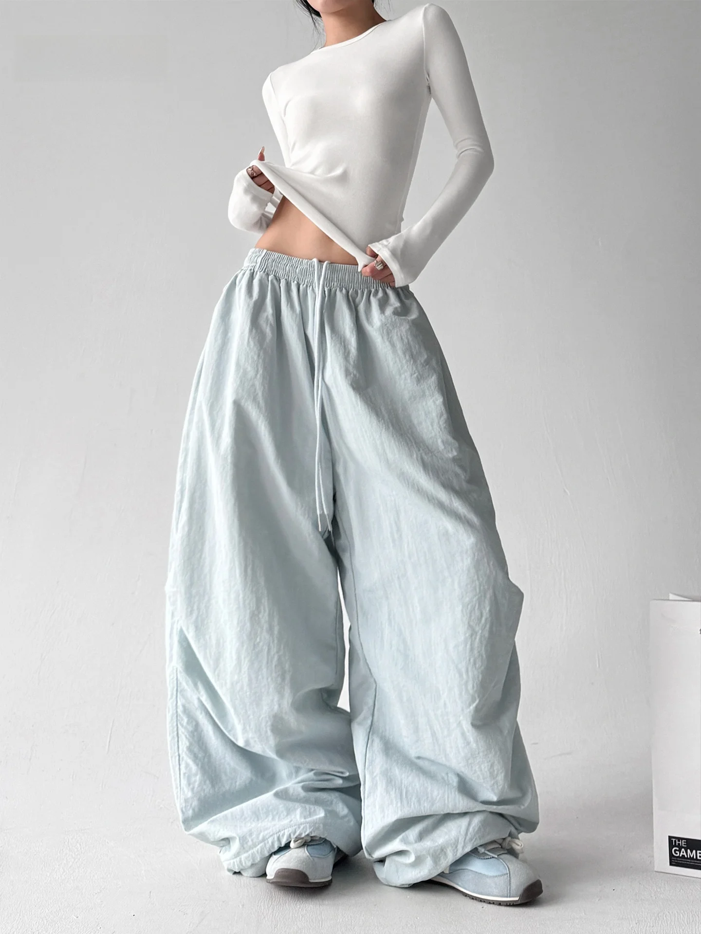 2025年冬新作 Sle レディース スキーパンツ ハイウエスト ルーズ ワイドレッグ カジュアル ブルー ラジースレ トラウザーズ 快適なナイロン生地