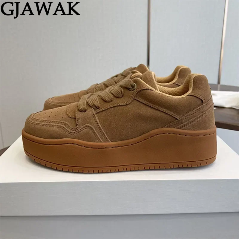 Thick Bottom Casual Platform Shoes Women Suede Le Lace Up Tennis Sneakers Autumn Runners Flat Shoes Ladies Zapatos De Mujer