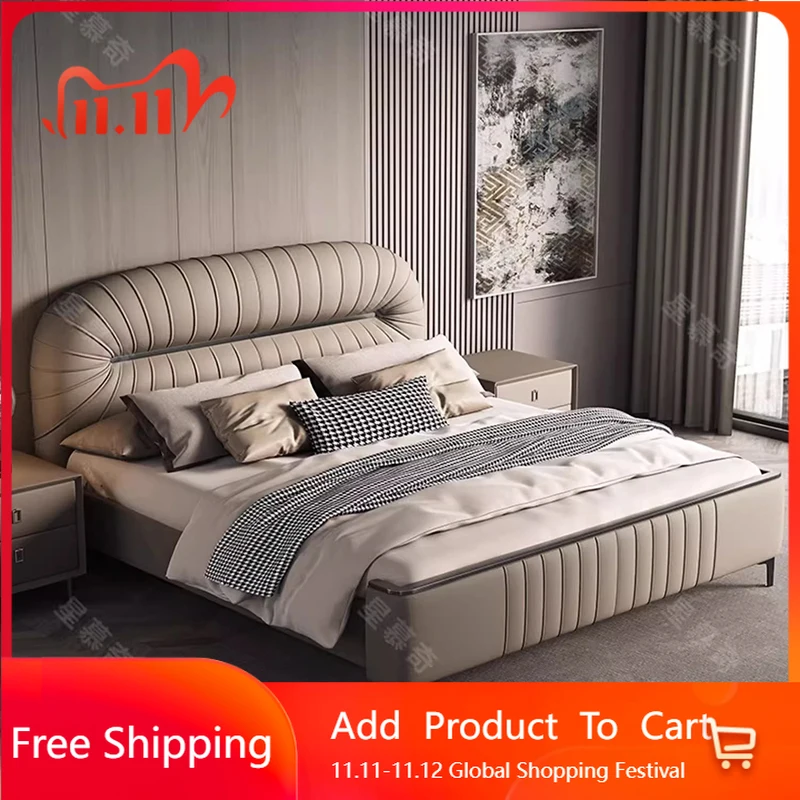 

Design Luxury Massage Bed Bedroom Loft Double Queen European Platform Bed Sleeping Leather Letto Matrimoniale Hotel Furniture