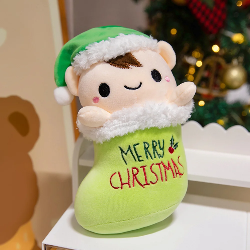 Jouets en peluche de noël, bonhomme de neige, chaussettes du père noël, maison à biscuits douces, cadeaux d'anniversaire mignons, coussin d'oreiller