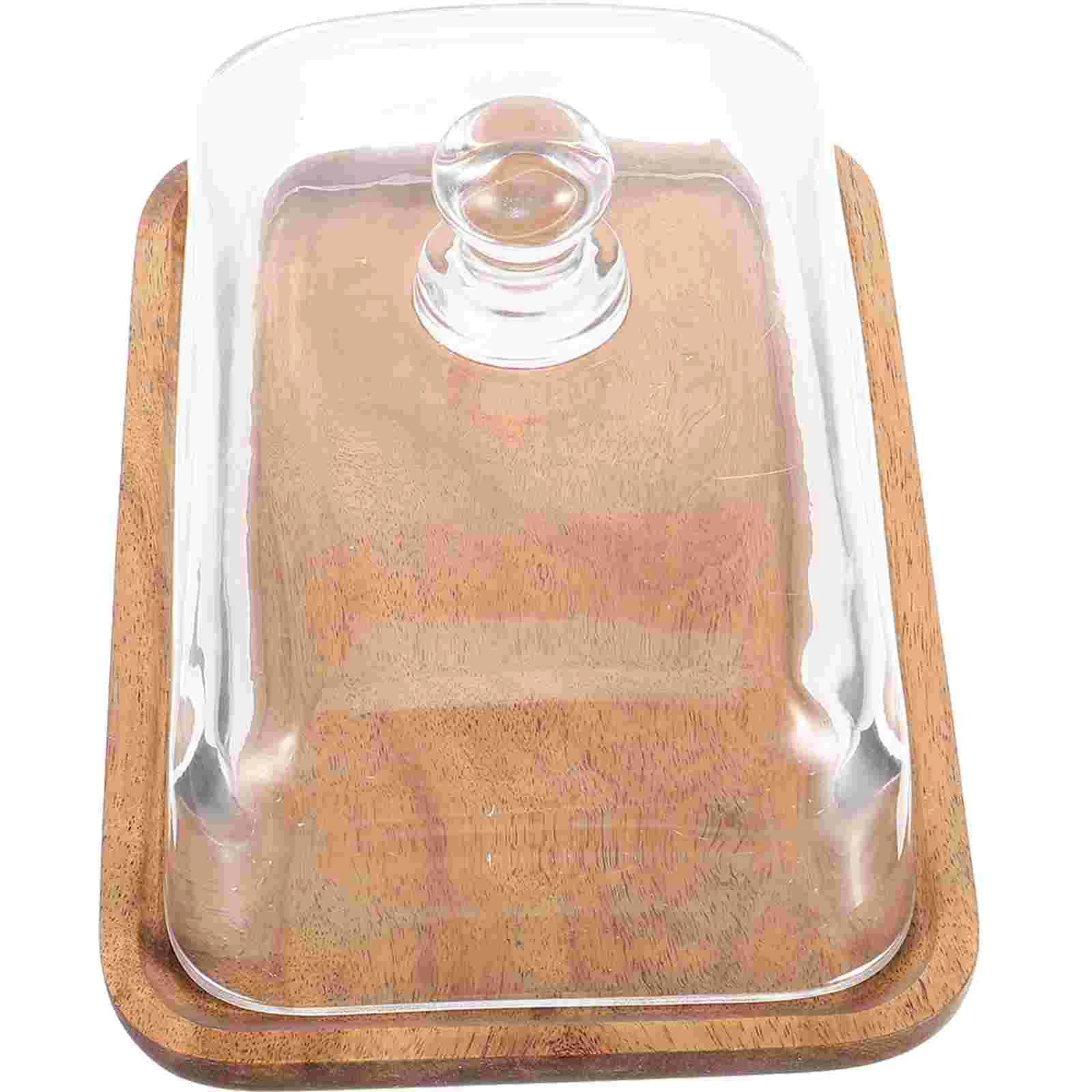 Bread Butter Plate (glass Acacia Wood Dessert Plate) Cheesecake Stand with Lid Display Wooden Appetizer Plates