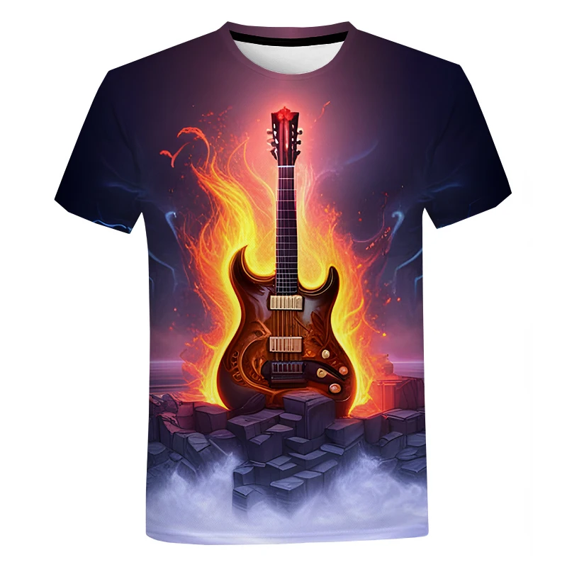 Music Guitar 3D Print Tshirt Summer Men Women Unisex O-Neck T-shirt Casual Short Sleeve Tees Oversized T Shirts Fashion Clothing