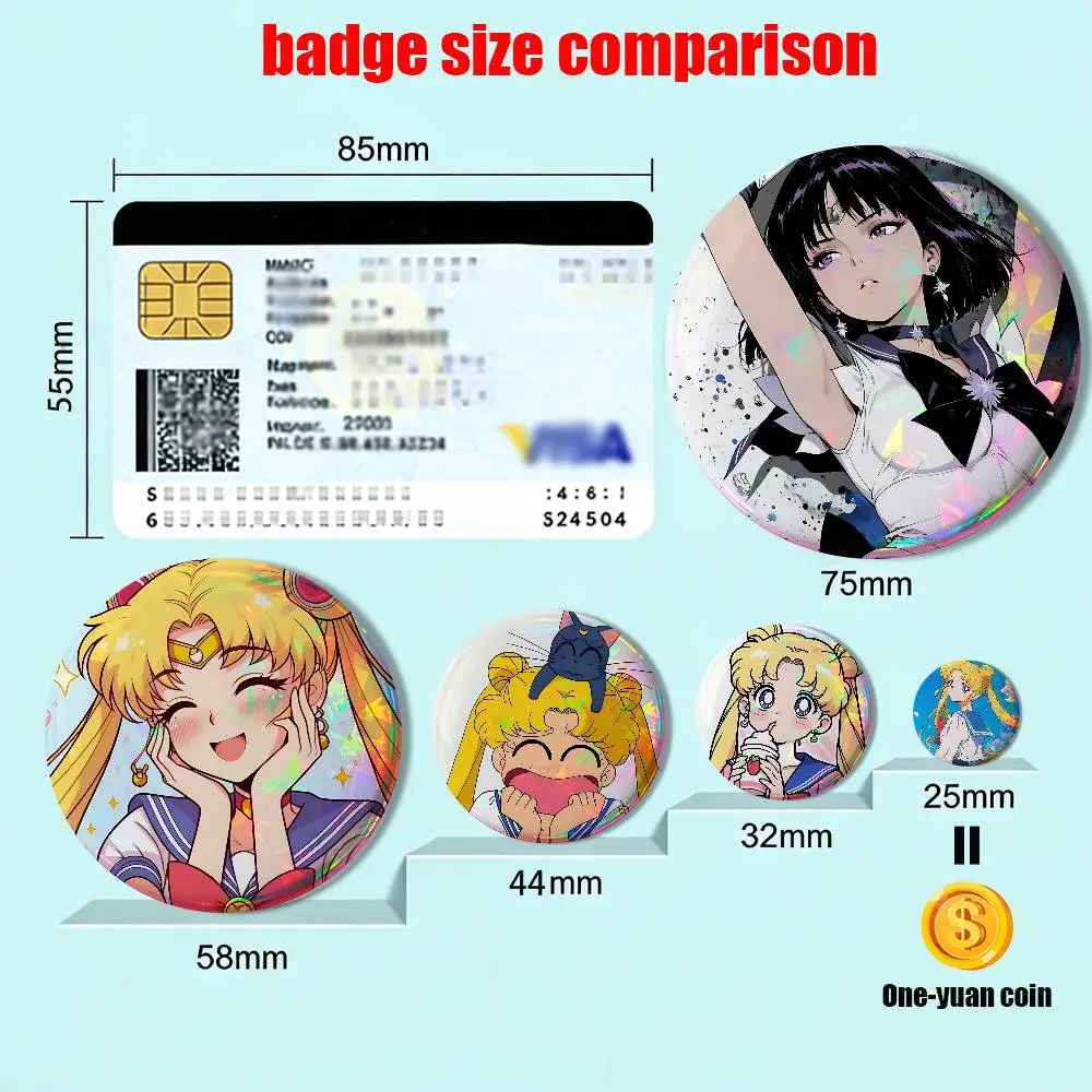 Usagi Tsukino Sailor Moon Saturn HD Print 58mm 44mm Round Lapel Pins Pretty Derby Round Display