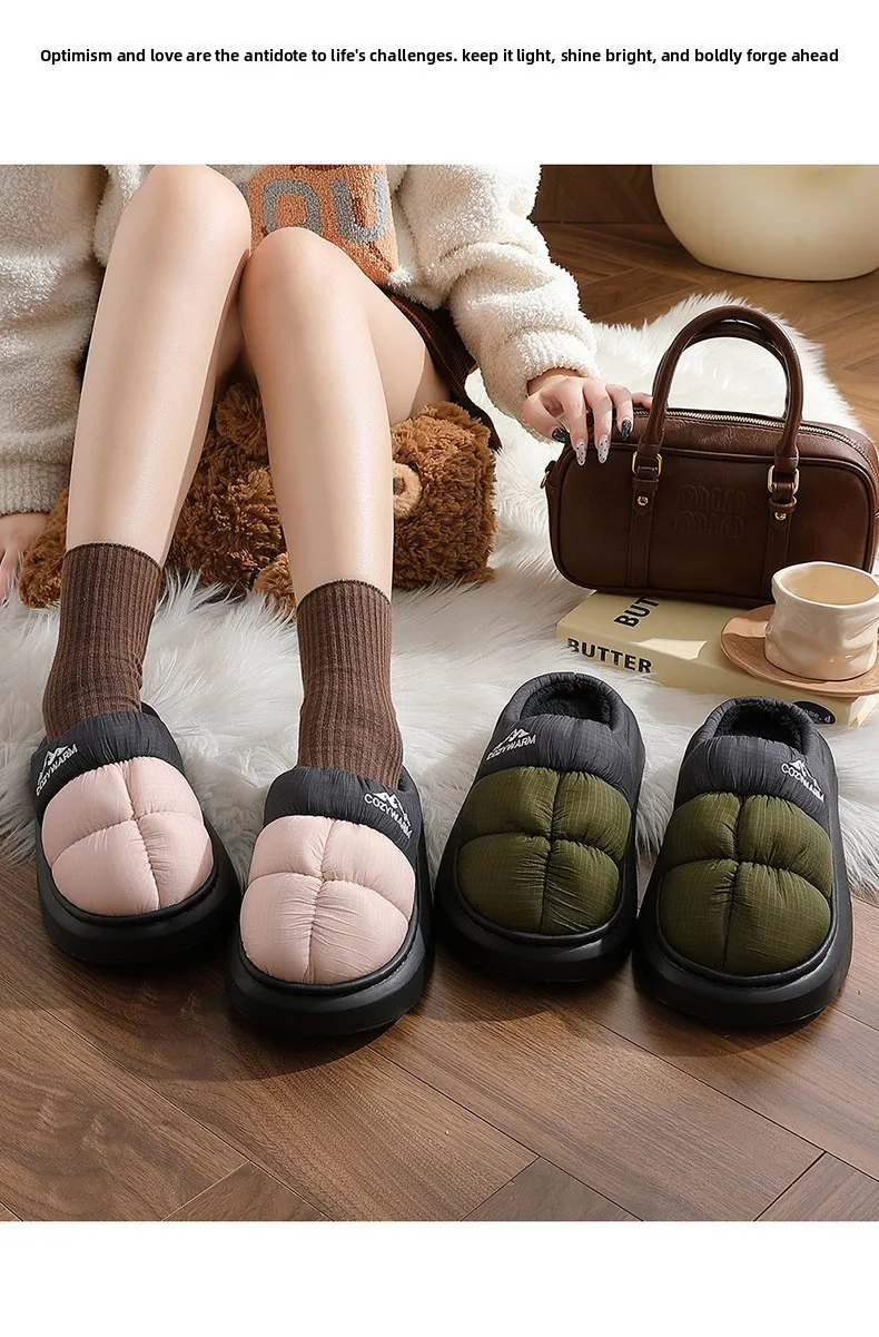 Lange, dicke, warme Winterhausschuhe aus Plüsch, wasserdichte Outdoor-Hausschuhe für Damen, Unisex, in verschiedenen Farben, rutschfeste Baumwollschuhe, bequem für Damen. – Detail 5