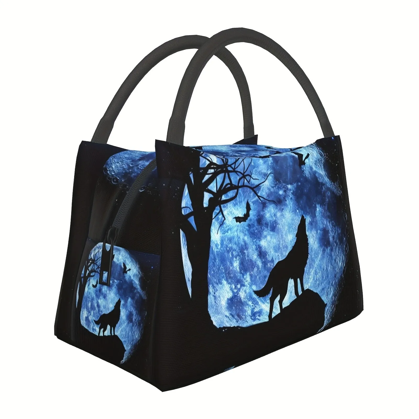 Wolf Howling Full Moon Insulated Lunch Bag Durable Polyester Cooler Tote for Work Outdoor Picnic