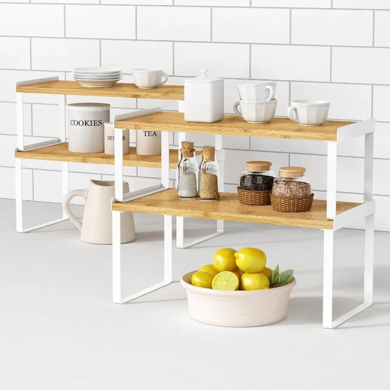 ตู้ครัวออแกไนเซอร์ชั้นวางของชุด 4 ชิ้น,ตู้เก็บของขนาดใหญ่วางซ้อนกันได้ตู้เก็บของเคาน์เตอร์