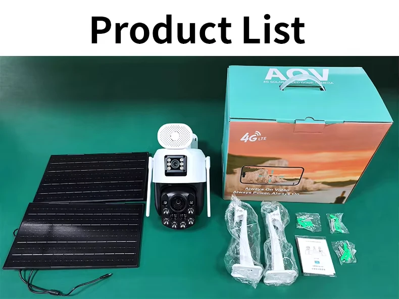 Aov Solar Battery Outdoor Waterproof Hd Dual Lens 4g Sim Camera Night Vision 6MP 36X Zoom CCTV Security Camera