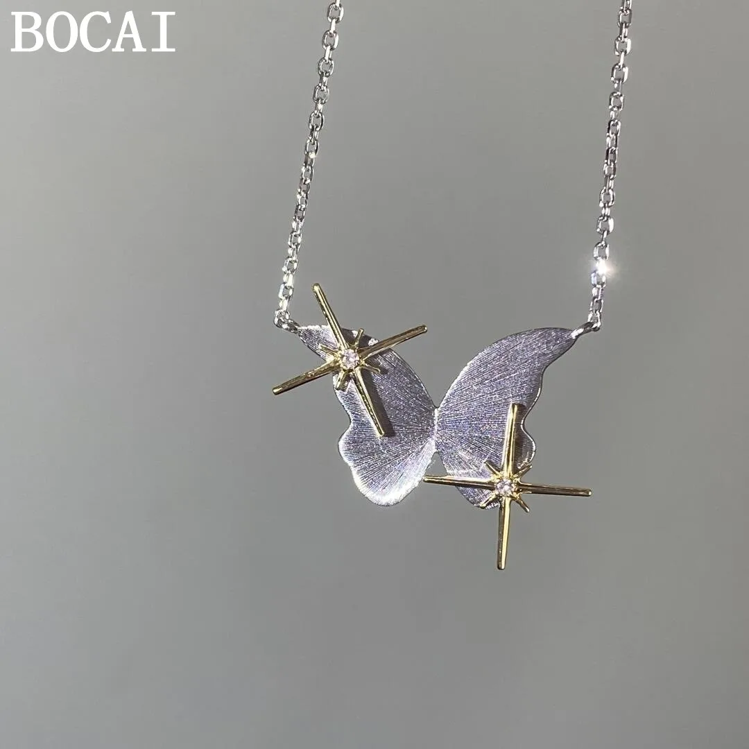 

Новое серебряное ожерелье BOCAI S925: модное и роскошное, с цветовыми блоками, матовой отделкой и дизайном в виде бабочки и звезд, женский стиль