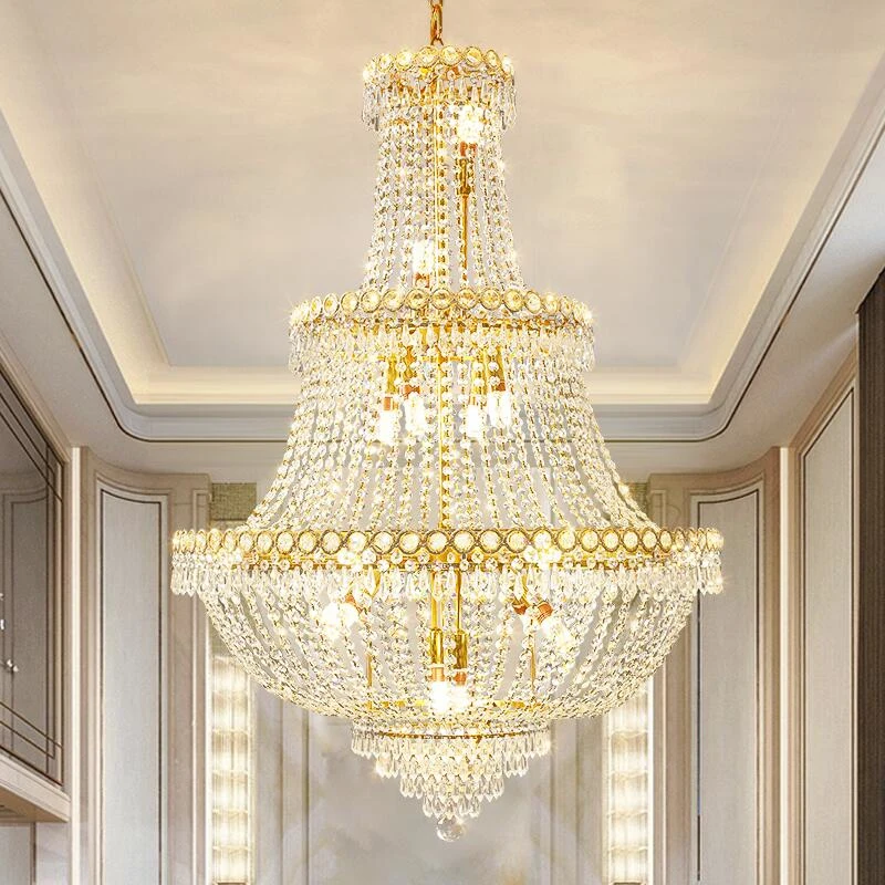 

Living room luxury crystal chandelier project staircase villa duplex building chandelier hotel decorative lamp