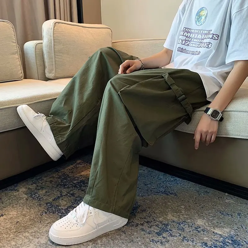 Men Cargo Pants Wide Leg Japanese Harajuku Trendy Oversize Hip Hop Loose Trousers