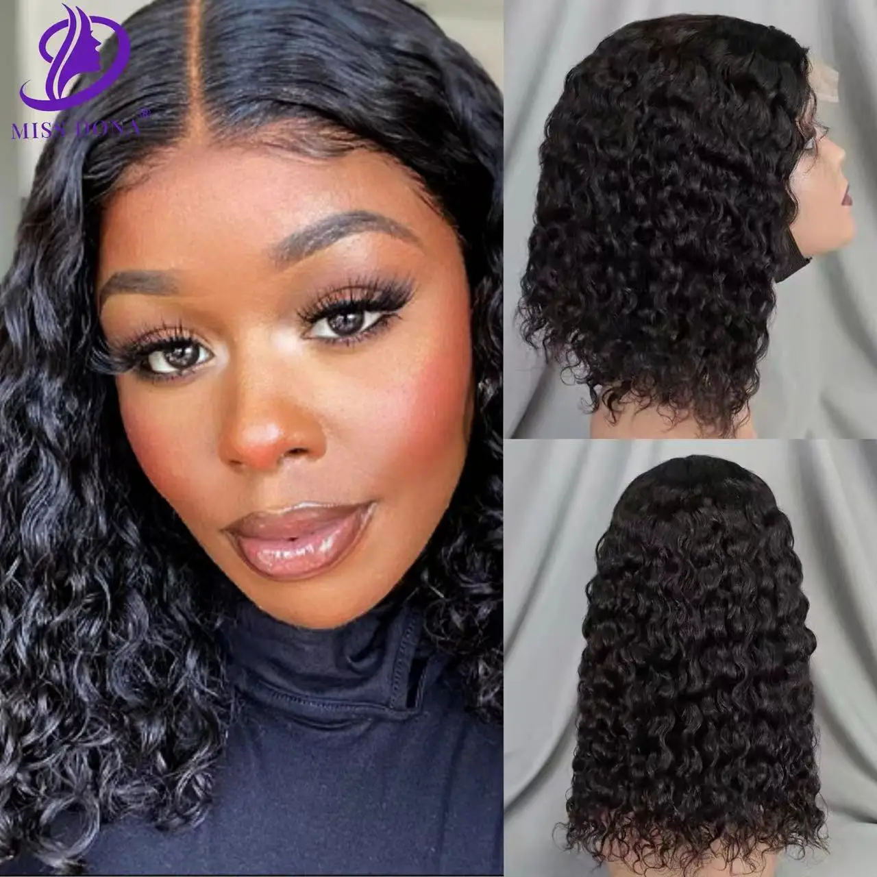 Water Wave BoB 4x4 Lace Closure Wigs Human Hair Natural Black 180% Density Brazilian Remy Human Hair Wigs