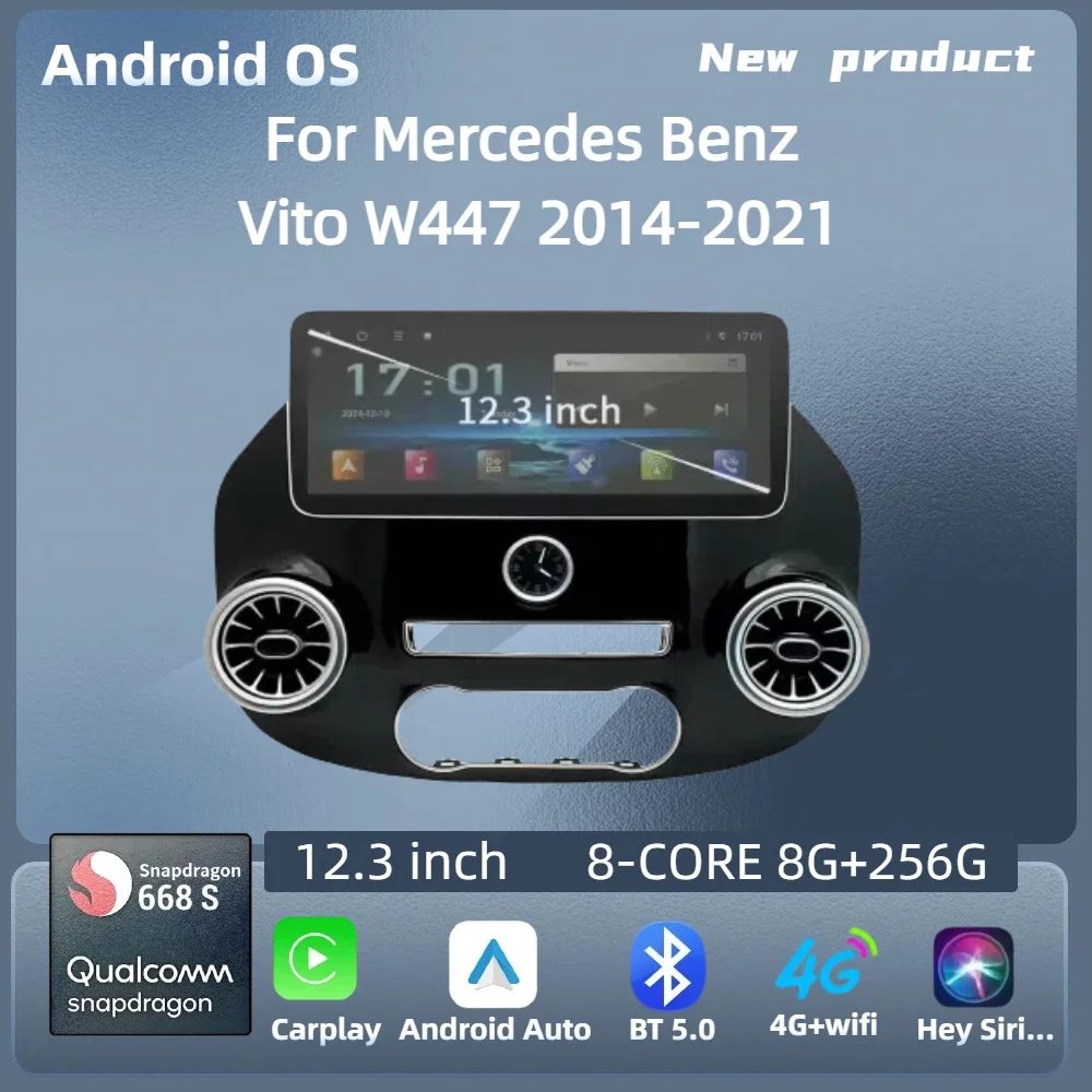 

For Mercedes Benz Vito W447 2014-2021 12.3"Car Radio GPS Wireless Bluetooth Carplay Android 14 Multimedia Stereo Touch Screen