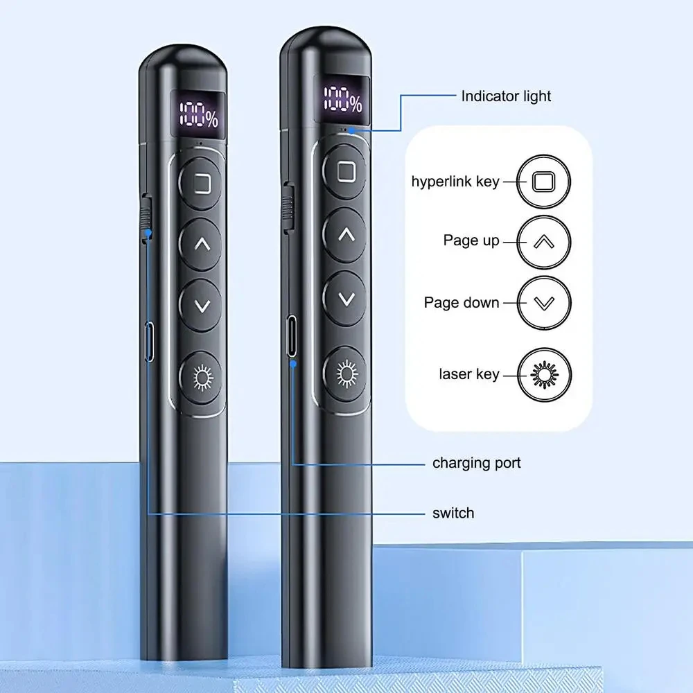 Clicker per presentazioni con penna ribaltabile wireless Puntatore laser RF da 2,4 GHz Telecomando PowerPoint con controllo Hyperlink Presentatore IR a luce rossa