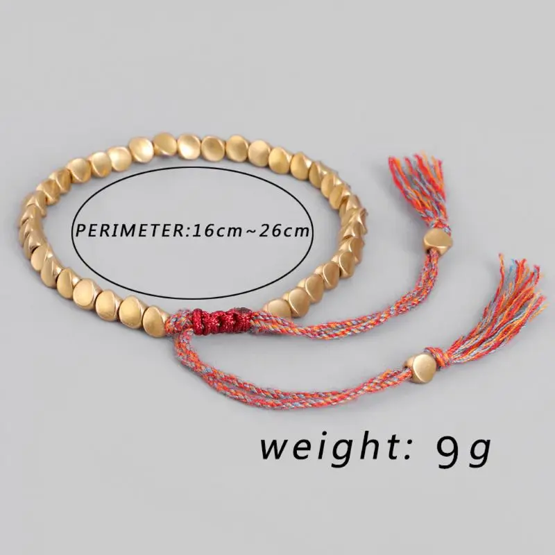 Trendy Hand-Woven Tibetan Copper Bead Bracelets Braided Cotton Luck Rope Bracelet for Protection Good Luck