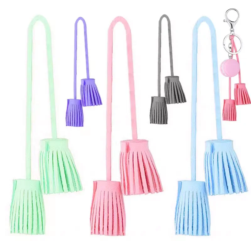 2Pcs Double Leather Tassel Leather Strip Cord with Tassel Fringe Suede Tassel Key Chains Pendant for DIY Craft Jewelry Accessory