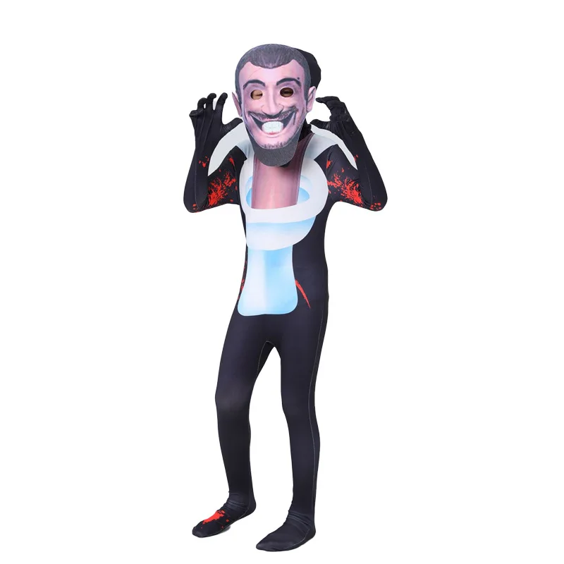 Skibidi loween بدلة ضيقة تأثيري حلي نيسيي مراقبة الأطفال رجل مقابل المرحاض رجل الزي التلفزيون شخص المحملة خلات الألياف