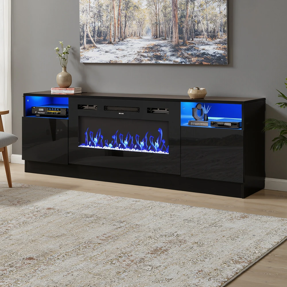 【Breeins】Recessed Electric Fireplace TV Stand with Closed Storage Home Decoration With Remote Modern