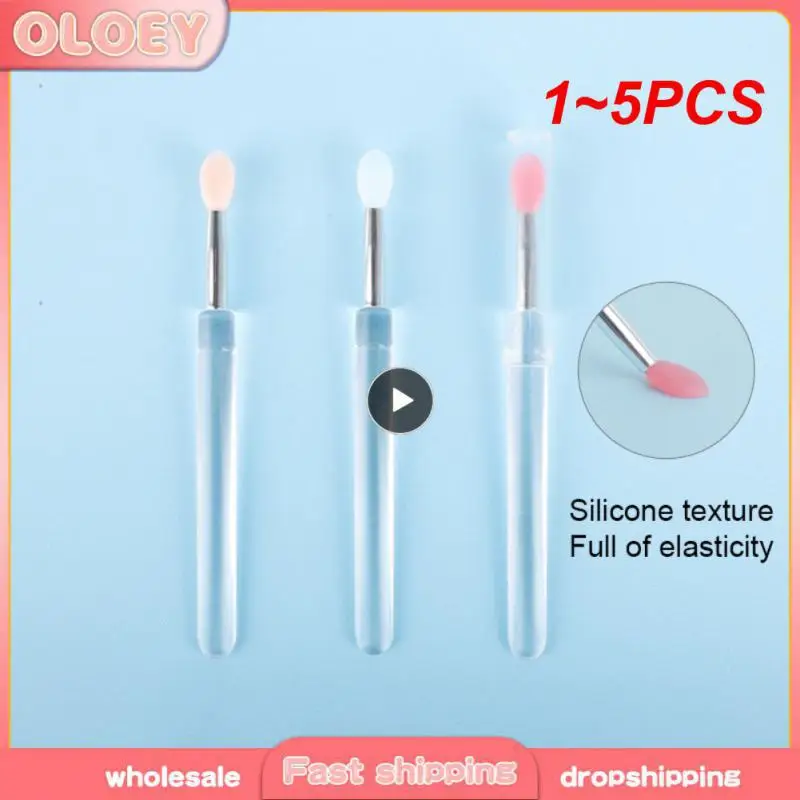 1/Portable Silicone Lip Brush With Cover Soft Lipstick Brush Washable Without Staining Transparent Handle Makeup Brush