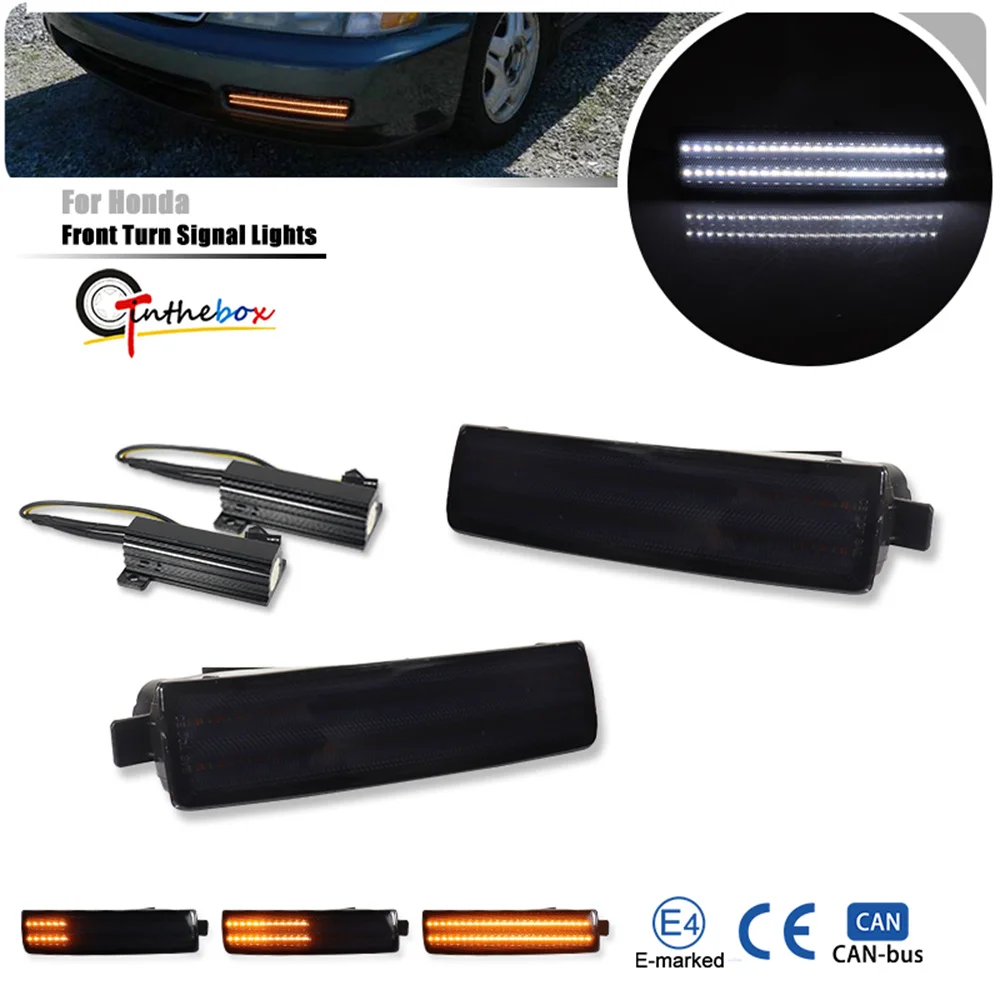 Dual-color LED Sequential Amber Front Turn Signal Lights w/ White DRL Parking Lights Driving Lights For Honda Prelude 1997-2001
