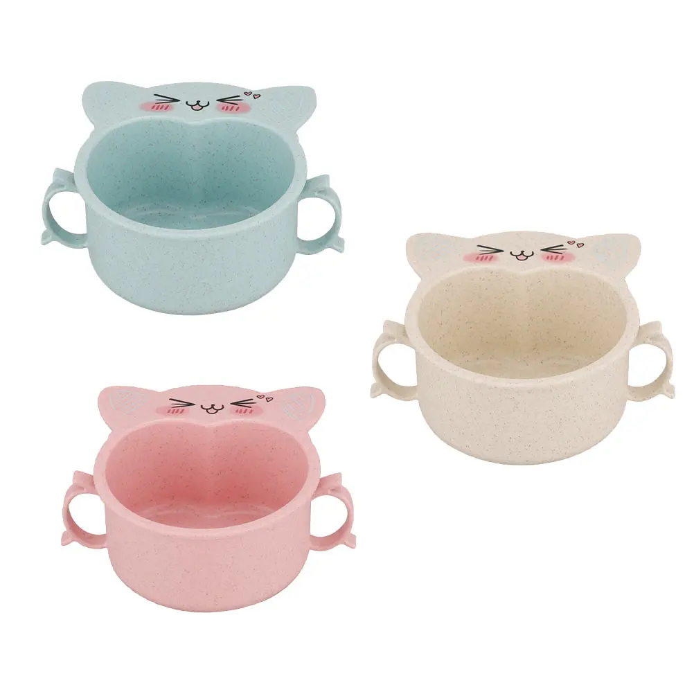 

3pcs Children's Rice Bowl Kid Feeding Cartoon Design Durable PP Wheat Straw Material Safe Double Handle Snack Cereal for Babies