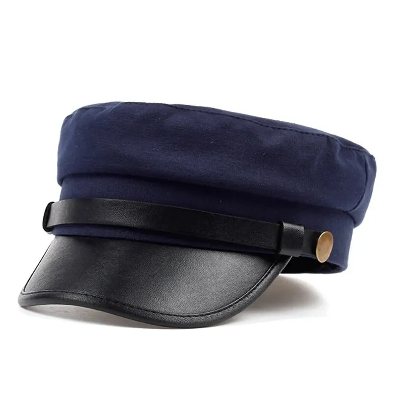 Unisex Leather Eaves Military Hats Flat Top Baseball Caps For Women Outdoor Sports Cadet Sunscreen Hat