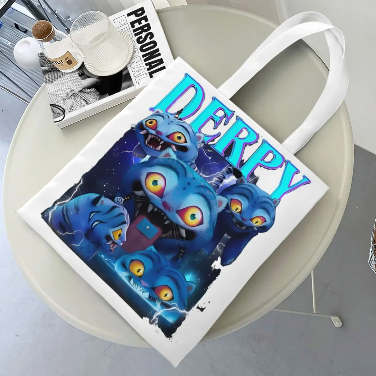 

Kpop Demon Hunters Derpy Cute Tiger Canvas Tote Bag Y2K Large Capacity 2025 Movie Fashion Bag for Women Men
