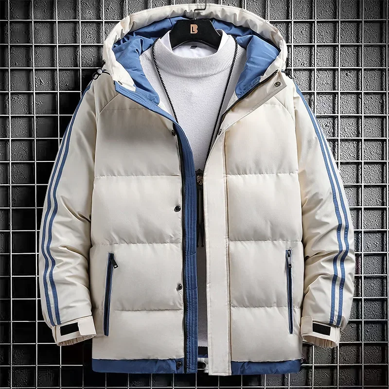 Korean and Japanese Men's New Winter Trendy Youth Two-strip Bread Jacket, Leisure Hooded Warm Cotton-padded Jacket.