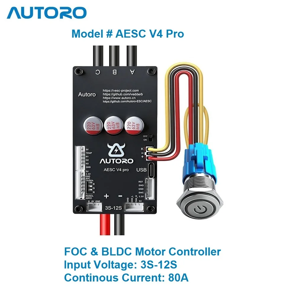 

Autoro V4 pro BLDC FOC Motor Controller 12S 80A Sparkless ESC Speed Controller for DIY Electric Skateboard Scooter Ebike Robots