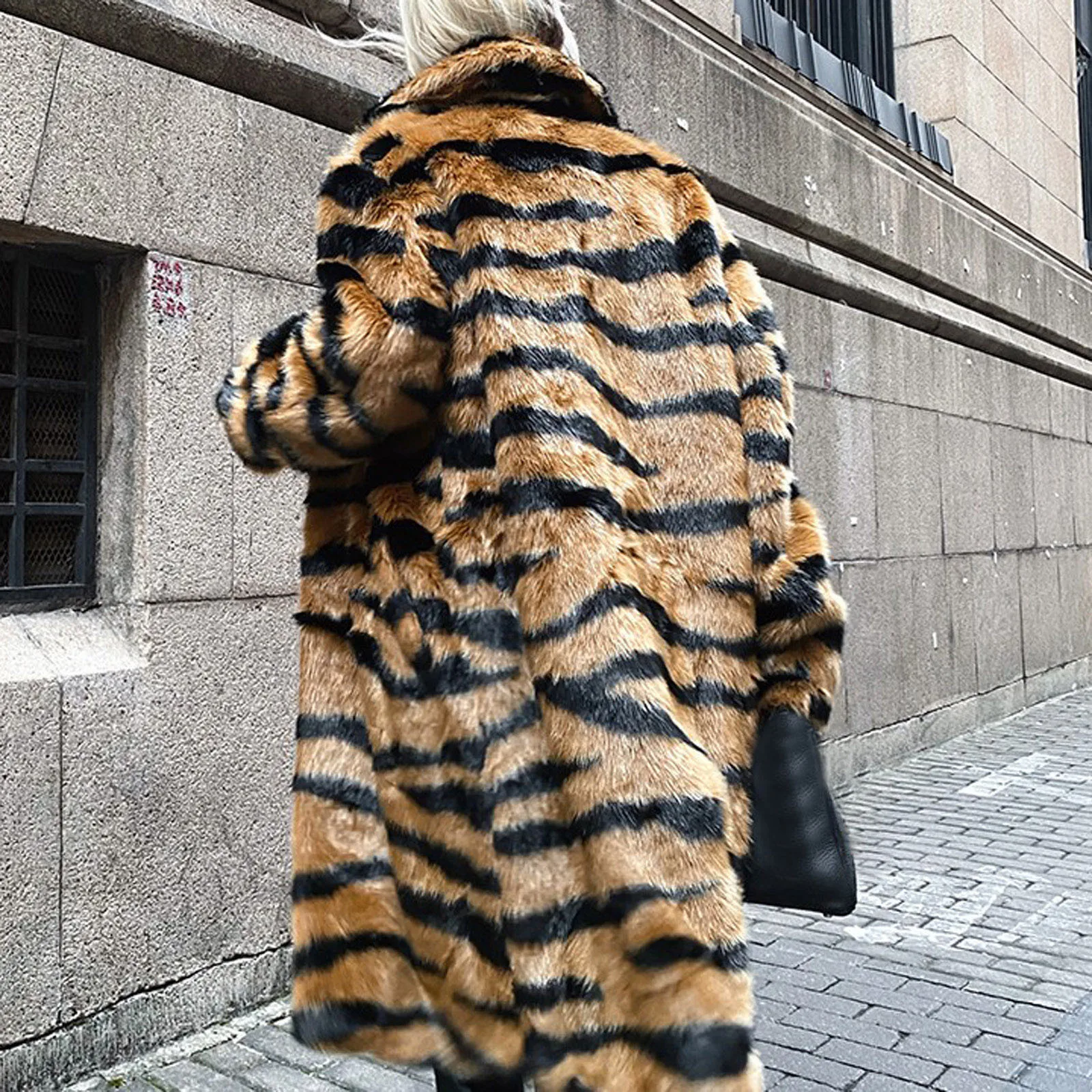 Tiger Print Fleece Jacket Womens Warm Long Sleeve Leopard Print Overcoat Faux Fur Outwear Thicken Korean Blazer Winter Coat