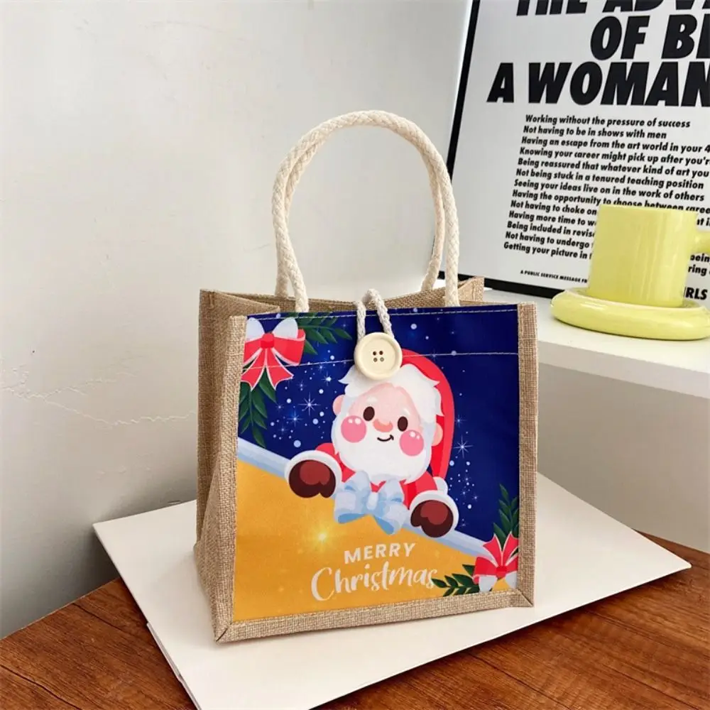 Childlike Fun Halloween Christmas Handbag Button Closure Large Capacity Halloween Lunch Bag Cute Canvas Christmas Gift Bag