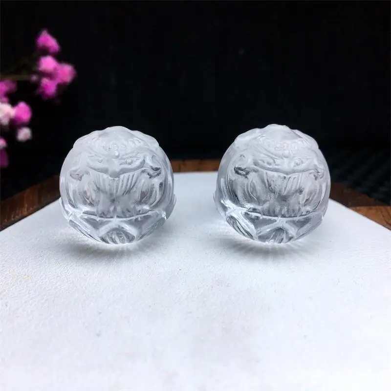 2PCS Natural Clear Quartz Nine-tailed Fox Fairy Sphere Carving Healing Reiki Fashion Gemstone Jewelry For Friends Gift 19.5MM