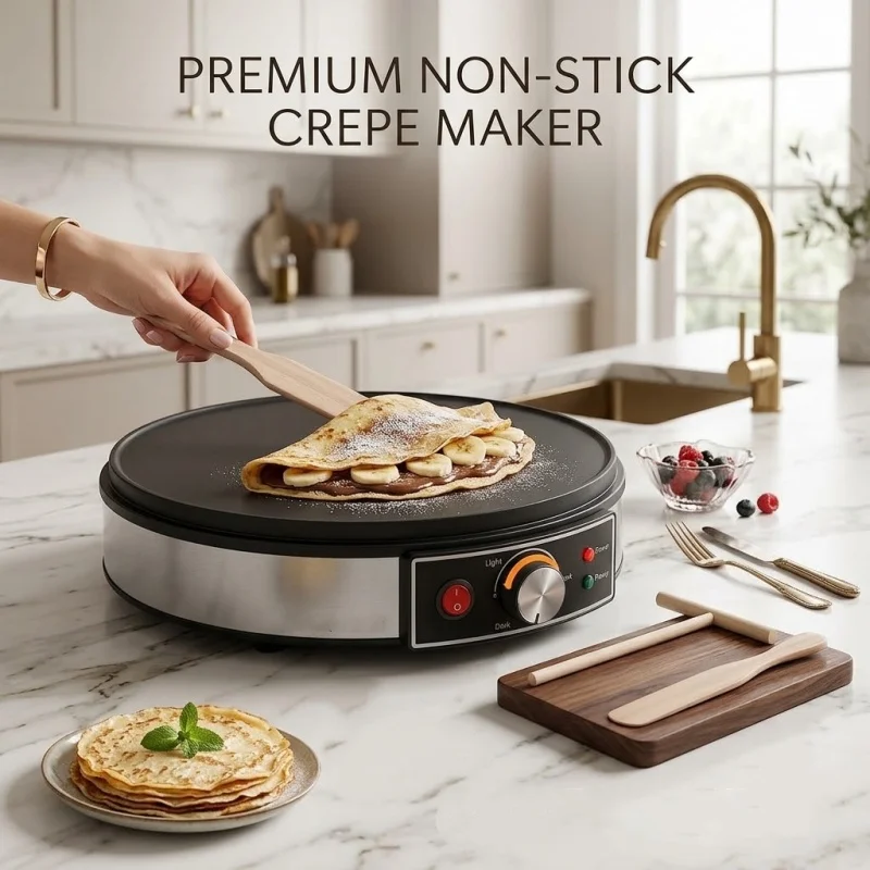 Electric Crepe Maker Nonstick Multi-Function Tortilla Machine  Batter Spreader for Roti Tortilla Blintzes Pancakes Bacon Eggs