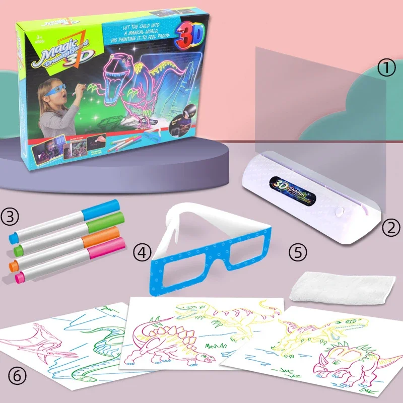 Sblocca la creatività Tavoletta da disegno Montessori Lavagna magica a LED 3D per bambini Graffiti Pittura e colorazione Giocattolo educativo per l'apprendimento