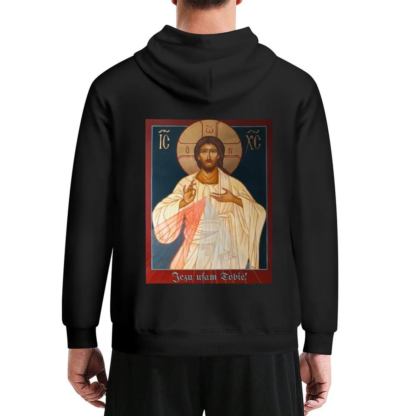 

Merciful Jesus Icon by Leonid Bózio - Jezu Ufam Tobie Hoodie anime clothing clothes for men autumn new products tracksuit men