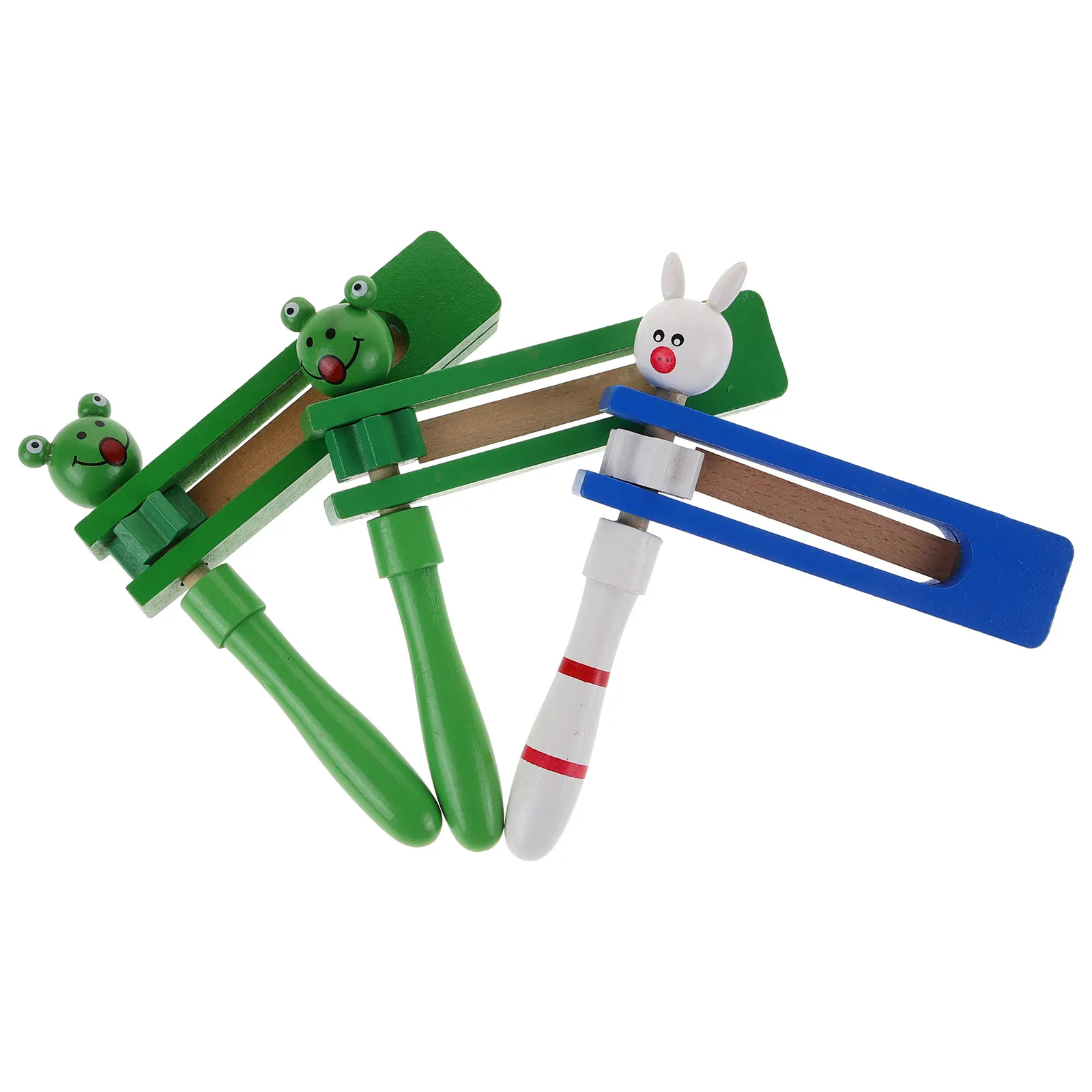 3Pcs Smooth Design Wooden Castanet Long Handle Percussion Instrument Self-Rotating Clapper Rhythm Learning Tool